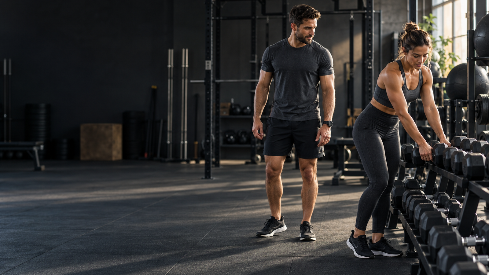Adults preparing for a gym workout